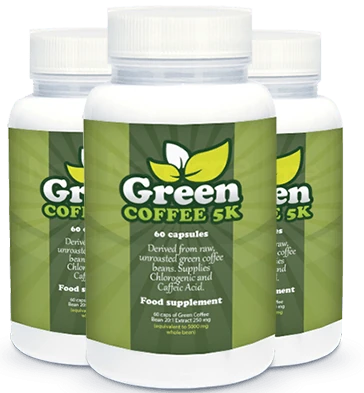 Trois flacons de Green Coffee 5K, produit minceur